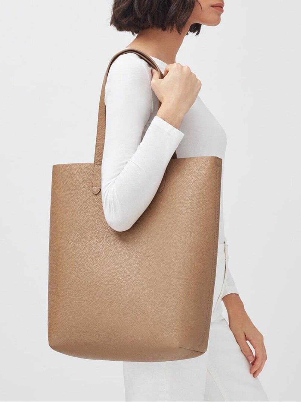 CUYANA Camel Tan Neutral Large Tall Structured Italian Leather Tote Bag